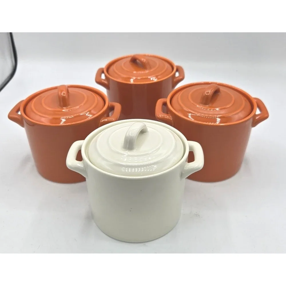 Retro Chic! Set of 4 Kennex Stoneware Mini Cocottes/Ramekins with Lids